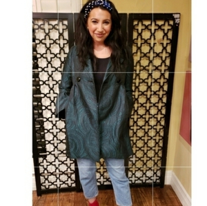 INC EMERALD BLACK BUTTON ‎ BROCADE TRENDY COAT Size Small Bell Sleeve